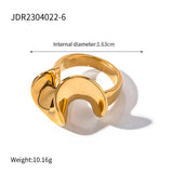 18K Gold Plated Stainless Steel Geometric Fashion Ring With Zircon Crystals Charm Jewellery