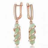 14 Karat Rolled Gold Fashion Fog Green AAA Zircon Crsytals Elegant Long Drop Earrings