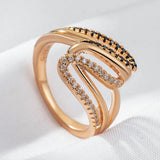 Luxury 14K Filled Rose Gold Geometric Hollow Black And White AAA Zircon Diamonds Setting Ring  - Fine Jewellery