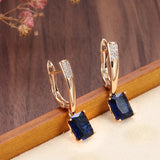 14 Karat Rolled Gold Square Mysterious Blue AAA Zircon Crystals Luxury Long Earrings