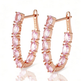 14 Karat Rolled Gold Shiny Pink AAA Zircon Crystals Long Drop Luxury Earrings For Women