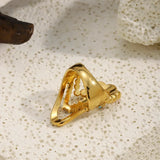 18K Gold Plated Creative Stainless Steel Hollow Heart Multicolor AAA Zircon Crystals Ring
