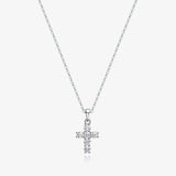 New Sparkling Real 0.1 Carat 3mm Moissanite Diamonds Cross Pendant Necklace For Women Silver Party Fine Jewellery - The Jewellery Supermarket