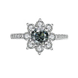 Sunflower Design VVS1 1/2CT Coloured Moissanite Diamonds Engagement Wedding Rings Silver GRA Certified Jewellery