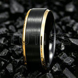 Matte Silver Brushed Center Shiny Blue Beveled Edges Two Tone 6/8mm Tungsten Rings