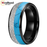 White Meteorite Block-like Turquoise Inlay 6/8MM Tungsten Rings for Men And Women