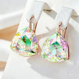 14K Filled Gold Big Light Green Gradient Triangular AAA Zircon Crystals Drop Earrings