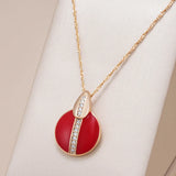 Luxury Fashion 14K Rolled Rose Gold Red Enamel AAA Zircon Diamonds Necklace For Women - Party Daily Jewellery