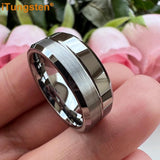 Nice Grooved Beveled Polished Brushed Finish Tungsten Carbide Comfort Fit Rings. Classic Men and Women Wedding Rings - The Jewellery Supermarket