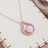 Luxury Water Drop Rolled 14K Rose Gold AAA Zircon Diamonds Pearl Necklace for Women -  Charming Fine Jewellery