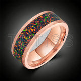 Hammered Tungsten Black Fire Opal Inlay 8mm Tungsten Engagement Ring for Men Women