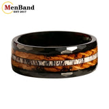 Classic Whiskey Barrel Oak Wood Deer Antler Inlay Tungsten Rings for Men Women