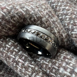 Black Silver Cubic Zirconia Stones Inlay 8mm Mens Womens Wedding Tungsten Ring