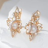 Luxury Unique Pearl Filled 14K Rose Gold Drop Earrings With White AAA Zircon Diamonds Trendy Personalized Jewellery