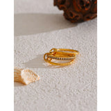 18K Gold Plated New Stainless Steel AAA Cubic Zirconia Layered Round Stackable Ring