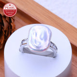 Irregular Big Baroque Natural Pearl Gold AAA Zircon Diamonds Silver Colour Rings