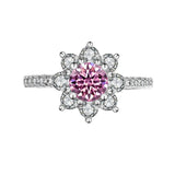 Sunflower Design VVS1 1/2CT Coloured Moissanite Diamonds Engagement Wedding Rings Silver GRA Certified Jewellery