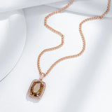 Amazing Rolled 14K Rose Gold Oval Brown AAA Zircon Crystal Necklace - Fashion High Quality  Jewellery