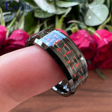 Beveled Polished Carbon Fiber  6MM 8MM Men Women Classic Tungsten Wedding Rings
