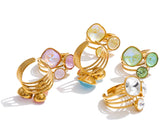 18K Gold Plated New Multi-Color Crystal Square Round Adjustable Ring Popular Jewellery