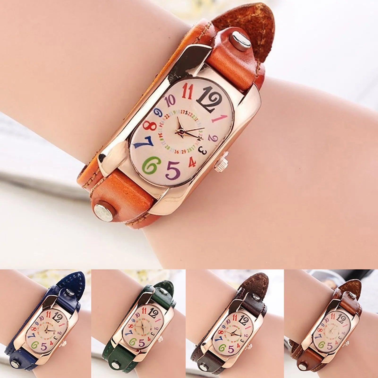 New Vintage Casual Women Watches - Alloy Dial Faux Leather Strap Oblong Case Analog Quartz Ladies Wristwatches - The Jewellery Supermarket