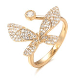 Luxury Shiny Lovely New Fashion 14K Rolled Rose Gold AAA Zircon Diamonds Butterfly Ring for Women Fine Jewellery