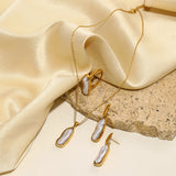 18K Gold Plated Stainless Steel Baroque Long Strip Faux Pearl Ring