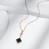 Charming Black Resin Women's Rolled 14K Rose Gold Pendant And Necklace - Fashion Jewellery