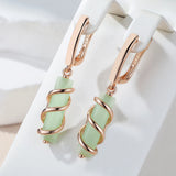 14 Karat Rolled Gold Fashion Fog Green AAA Zircon Crsytals Elegant Long Drop Earrings