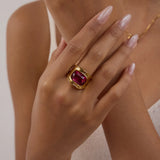 18K Gold Plated Stainless Steel Geometric Fashion Ring With Zircon Crystals Charm Jewellery
