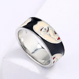 Creative Irregular Half Face Exaggerated Black,White Handmade Enamel Ring