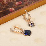 14 Karat Rolled Gold Square Mysterious Blue AAA Zircon Crystals Luxury Long Earrings