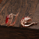 14 Karat Rolled Gold Red Green Horse Eye AAA Zircon Crystal Vintage Earrings For Women