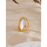 18K Gold Plated Exquisite Stainless Steel Natural Stone Shell Rotatable Open Unique Ring