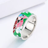 Creative Green Flower Fashion Handmade Enamel AAA Zircon Bird Shape Ring
