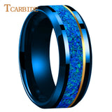 Blue Opal Gold Foil Inlay Domed Polished 6/8mm Tungsten Men Women Wedding Rings