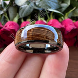 Whiskey Barrel Oak Wood Inlay Domed Polished Tungsten Engagement Wedding Rings