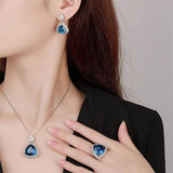 Vintage Triangle Lab Created Sapphire Gemstone Necklace Pendant Rings Earrings, Party Fine Jewellery Sets - The Jewellery Supermarket