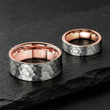 Flat Two Colors Hammered 6/8mm Tungsten Wedding Rings for Men and Women