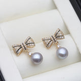 Beautiful Real Multicolour Pearl AAA Zircon Diamonds Cute Silver Stud Earrings