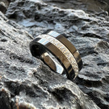 Pipe Cut Cubic Zirconia Stone Inlay 8mm Tungsten Carbide Ring for Men Women