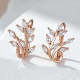 Latest Arrival Cute Leaf Filled 14K Rose Gold Earrings For Women With AAA Zircon Diamonds - Fine Jewellery