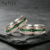 Deer Antler & Meteorite Inlay Silver 8mm Tungsten Carbide Mens Wedding Rings