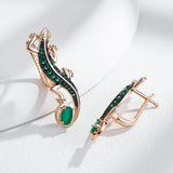 14 Karat Rolled Gold Green AAA Zircon Crsytals Lizard Design Drop Earrings For Women