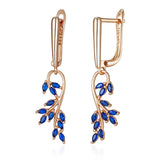 14 Karat Gold Filled Blue AAAl Zircon Crystals Leaf Shape Dangle Earrings For Women