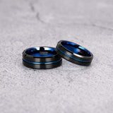 New Blue Line Design Blue and Black Tungsten Carbide Fashion Wedding Engagement Rings - Popular Choice - The Jewellery Supermarket