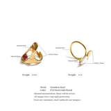 18K Gold Plated Stainless Steel Red Agate Stone Shell Geometric Chic Trendy Ring