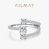 Three-Stone Spiral AAAA Lab Created DiamondS 925 Sterling Silver Geometric Ring