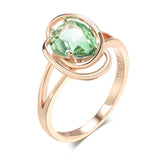 Geometric Light Green Filled 14K Rose Gold Trendy AAA Zircon Crystal Ring For Women Fashion Jewellery