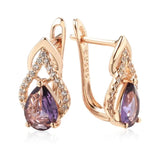 Gorgeous Pear Shape 14K Filled Rose Gold Purple AAA Zircon Diamonds Drop Earrings - Sparkling Fashion Jewellery